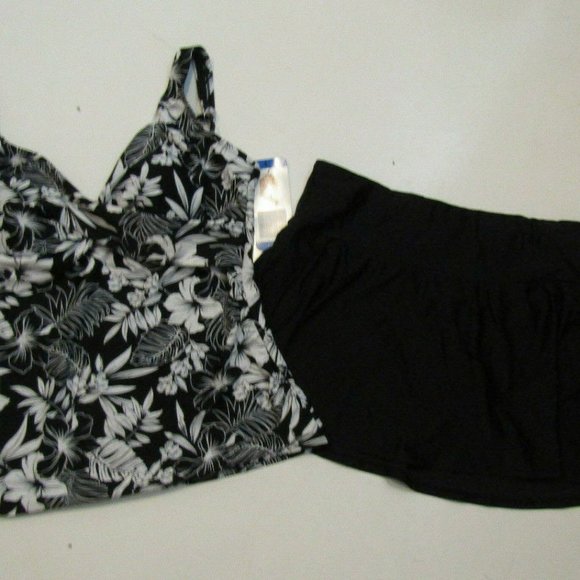NWT Womens CHRISTINA Black White Floral Tankini Swim Black Skirt Suit - Picture 6 of 13